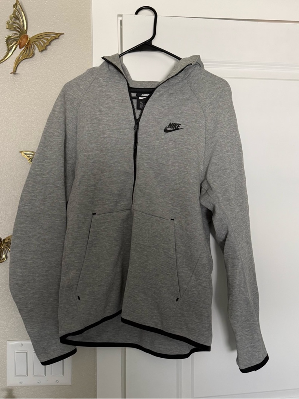 Nike Light Gray Zip-Up Hoodie with Black Logo